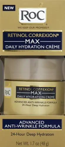 RoC Retinol Correxion Max Daily Hydration Anti-Aging Face Moisturizer with Hyaluronic Acid, Oil Free Skin Care Cream for Fine Lines, Dark Spots, Post-Acne Scars, 1.7 Ounces (Packaging May Vary) Basic